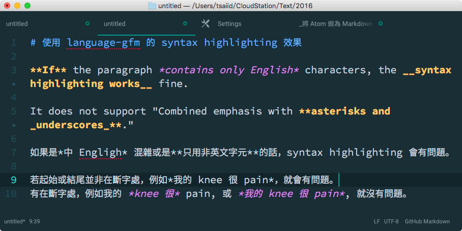 內建的 language-gfm 的 syntax highlighting