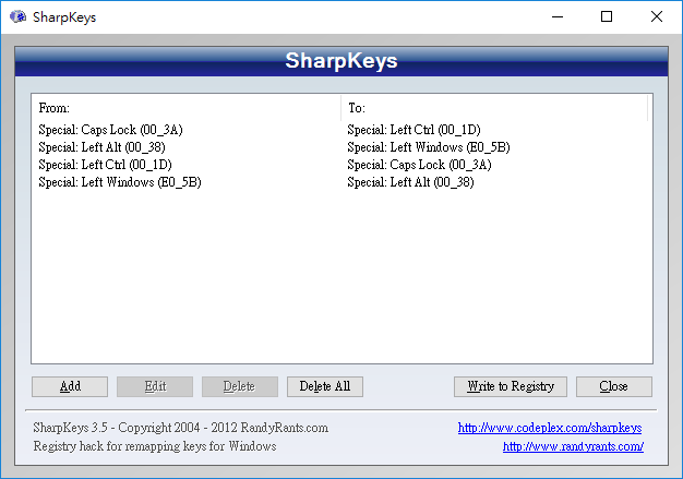 SharpKeys Screenshot