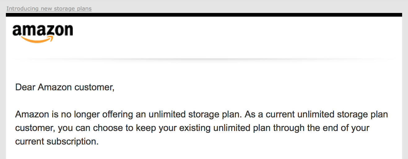 Amazon will no longer offer an unlimited storage plan